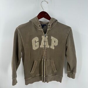Vintage Y2K Gap Retro Grunge Hooded Full Zip Sweatshirt Brown Size S (6-7)